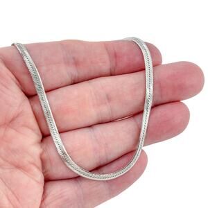Vintage Italy Sterling Silver 925 Herringbone Chain Necklace 18"